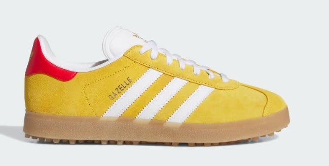 Adidas Gazelle Spikeless Golf Shoes in Bold Gold / Cloud White / Better Scarlet