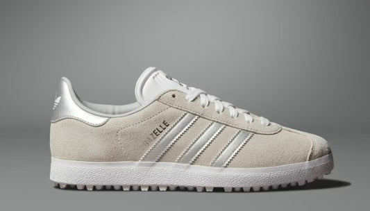 Adidas Gazelle Spikeless Golf Shoes in Crystal White / Silver Metallic / Grey Two