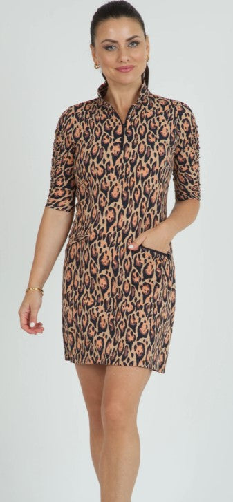 IBKUL Gemma Print Ruched Elbow Length Sleeve Dress (Multiple Colors)