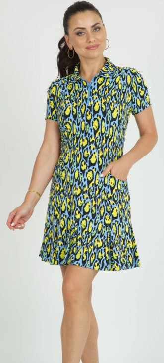 IBKUL Gemma Print Short Sleeve Godet Dress (Multiple Colors)