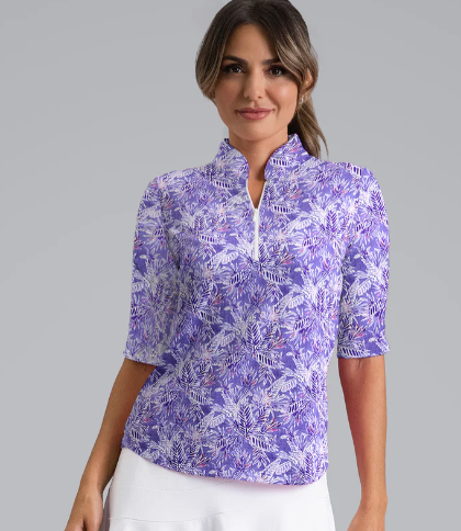 IBKUL Briana Ruched Elbow Sleeve Mandarin Collar Top (Multiple Colors)