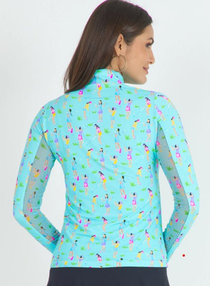 IBKUL Girls Golf Print Long Sleeve Mock Neck Top (Multiple Colors)