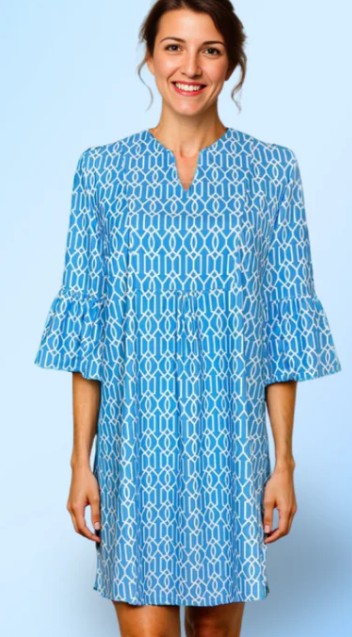 Katherine Way Greenwich 3/4 Sleeve Tunic Dress in Cupid's Arrow Blue