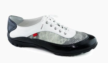 Marc Joseph Hampton Golf Shoe - Black Stained Patent & Lizard