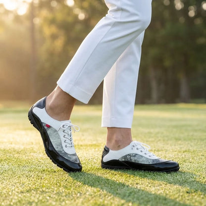 Marc Joseph Hampton Golf Shoe - Black Stained Patent & Lizard
