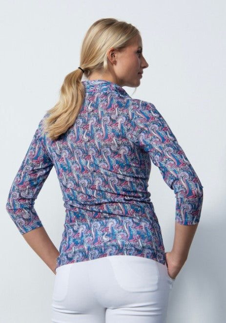 Daily Sports Hype Paisley Print 3/4 Sleeve Mesh Polo Shirt