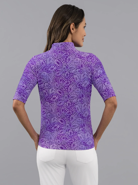 IBKUL Gladis Rushed Elbow Sleeve Mandarin Collar Top (Multiple Colors)