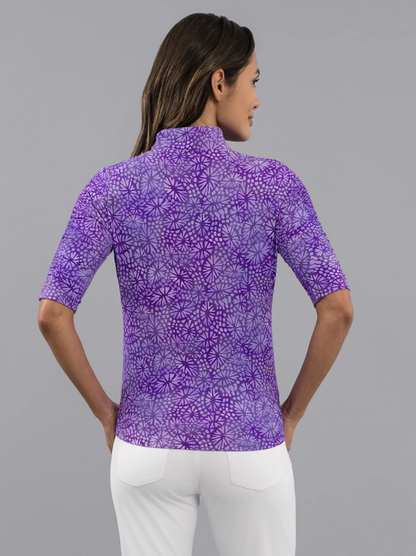 IBKUL Gladis Rushed Elbow Sleeve Mandarin Collar Top (Multiple Colors)