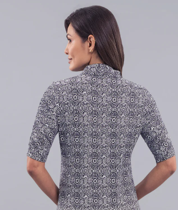 IBKUL Amani Rushed Elbow Sleeve Mandarin Collar Top (Multiple Colors)