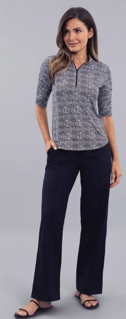 IBKUL Amani Rushed Elbow Sleeve Mandarin Collar Top (Multiple Colors)