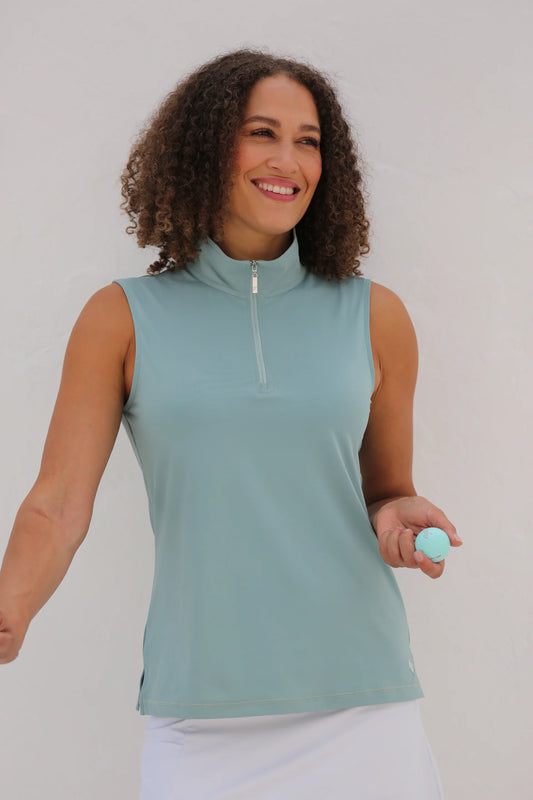 FAMARA DRIFTWOOD Sleeveless Mock Golf Shirt (Multiple Colors)