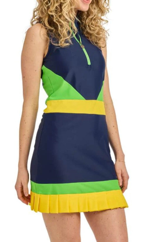 Tzu Tzu Jordan Navy-Grasshopper-Lemon Dress