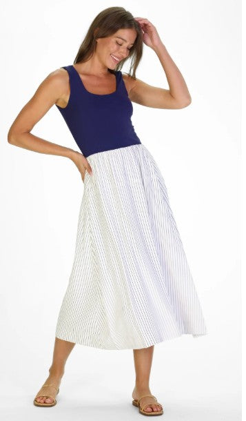 Duffield Lane Jada Dress in Thin Navy Stripe 46"