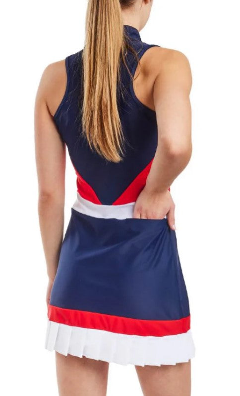 Tzu Tzu Jordan Navy-Cherry Tomato-White Dress