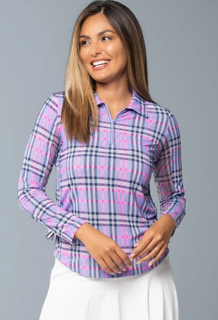 IBKUL Judith Print Adjustable Length Long Sleeve Polo (Multiple Colors)