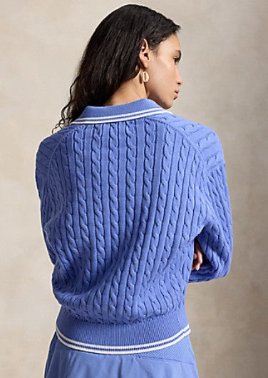Ralph Lauren RLX LONG-SLEEVE COTTON BLEND CABLE KNIT OPEN PLACKET COLLARED SWEATER