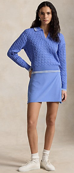 Ralph Lauren RLX LONG-SLEEVE COTTON BLEND CABLE KNIT OPEN PLACKET COLLARED SWEATER