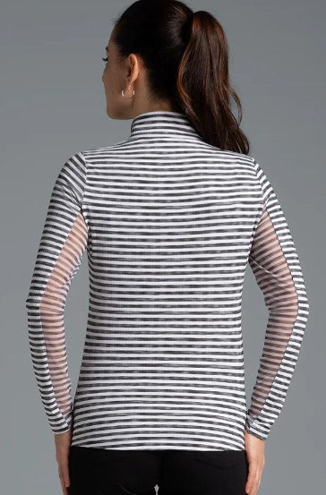 IBKUL Landon Stripe II Print Long Sleeve Mock Neck Top (Multiple Colors)