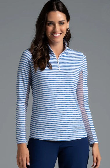 IBKUL Landon Stripe II Print Long Sleeve Mock Neck Top (Multiple Colors)