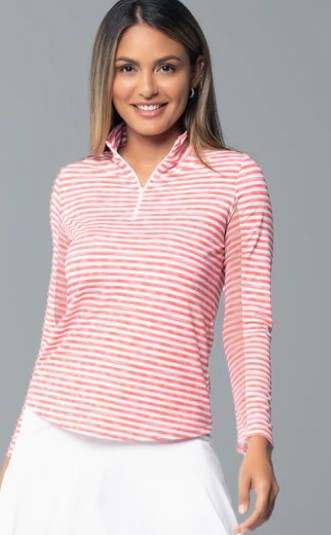 IBKUL Landon Stripe II Print Long Sleeve Mock Neck Top (Multiple Colors)