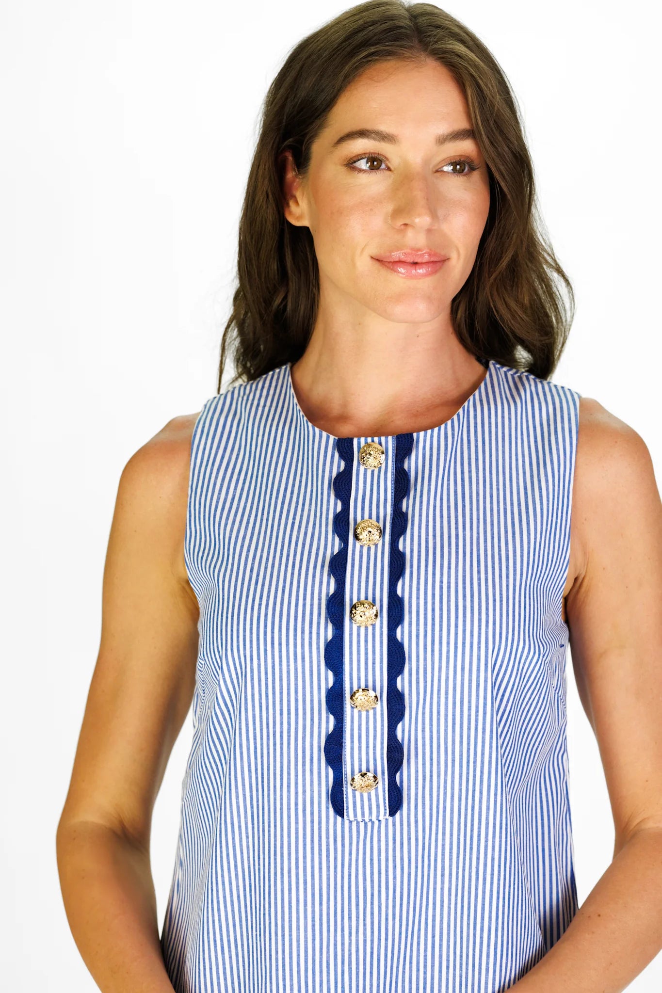 Duffield Lane Sleeveless Lenore Dress in Navy & White Stripe