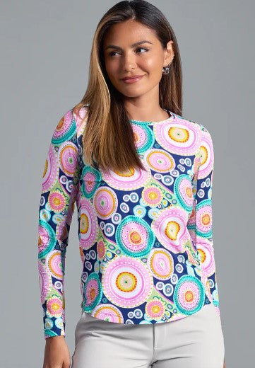 IBKUL Leona Print Long Sleeve Crew Neck (Multiple Colors)