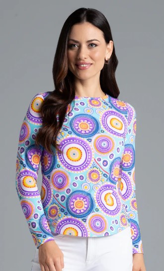 IBKUL Leona Print Long Sleeve Crew Neck (Multiple Colors)