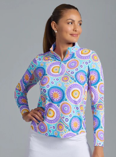 IBKUL Leona Print Long Sleeve Mock Neck Top (Multiple Colors)