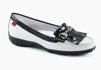 Marc Joseph Lexington Golf Shoe - White Grainy & Black Patent