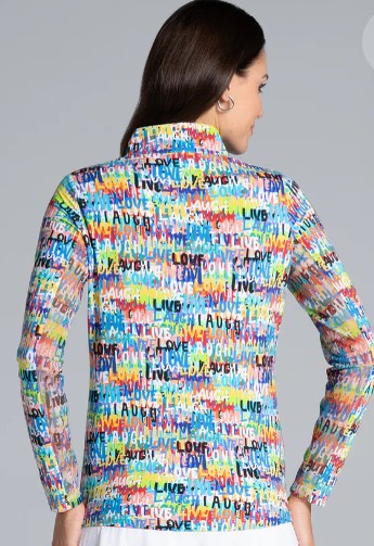 IBKUL Live, Love, Laugh Print Long Sleeve Mock Neck Top