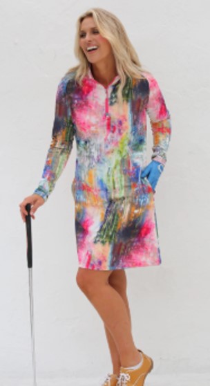 FAMARA MONET LONG SLEEVE DRESS GOLF SKATER IN MONET