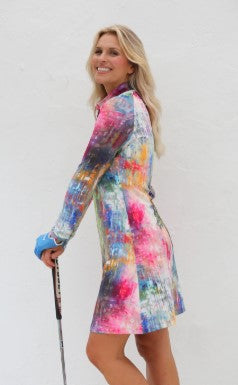 FAMARA MONET LONG SLEEVE DRESS GOLF SKATER IN MONET