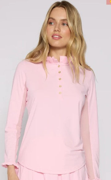 G Lifestyle Long Sleeve Ruffle Top with Gold Buttons (Multiple Colors)