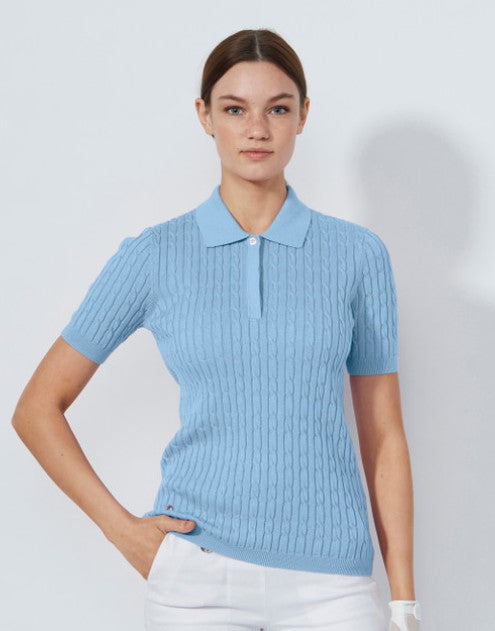 Daily Sports BLUE ILLUSIONS Madelene Cable Knit Short Sleeve Polo Shirt