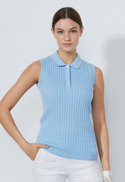 Daily Sports BLUE ILLUSIONS Madelene Cable Knit Sleeveless Polo Shirt