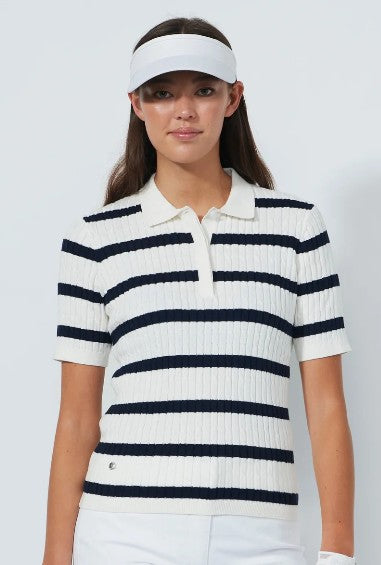 Daily Sports Madelene Plaid Cable Knit Short Sleeve Polo