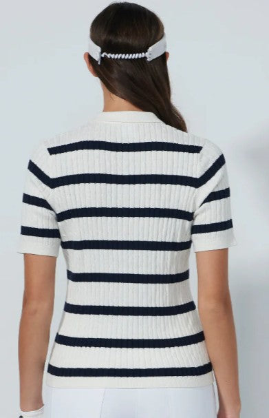 Daily Sports Madelene Plaid Cable Knit Short Sleeve Polo