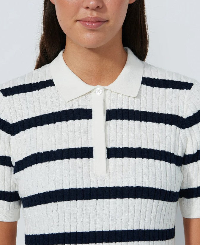 Daily Sports Madelene Plaid Cable Knit Short Sleeve Polo