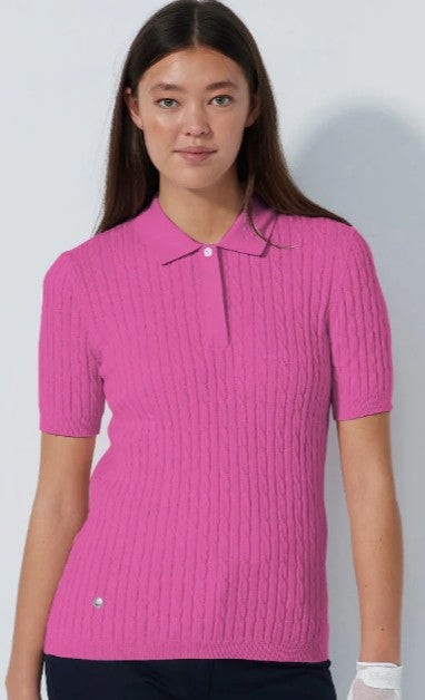 Daily Sports Madelene Solid Cable Knit Short Sleeve Polo (Multiple Colors)