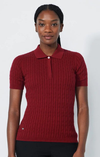 Daily Sports Madelene Solid Cable Knit Short Sleeve Polo (Multiple Colors)