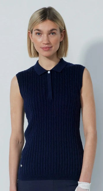 Daily Sports Madelene Core Solid Cable Knit Sleeveless Polo (Multiple Colors)