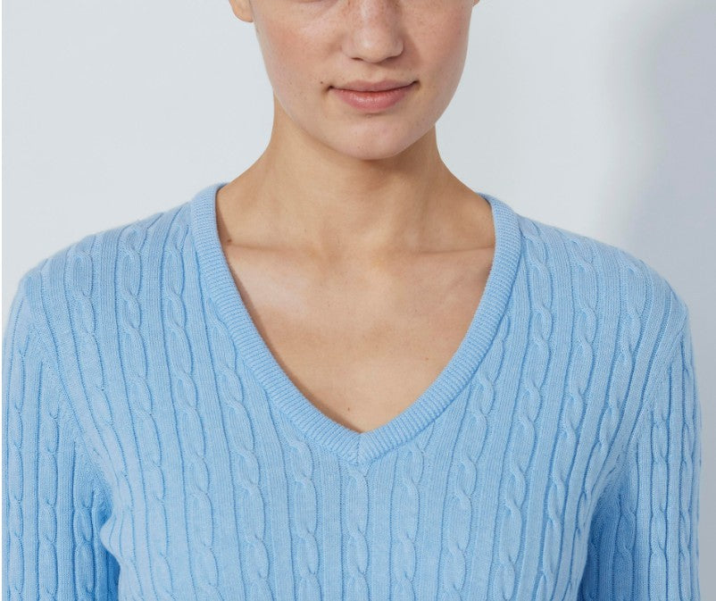 Daily Sports Abstract Fusion Madelene Veronica Cable Knit V-Neck Sweater (Multiple Colors)