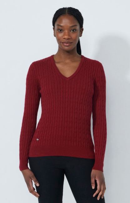 Daily Sports Abstract Fusion Madelene Veronica Cable Knit V-Neck Sweater (Multiple Colors)