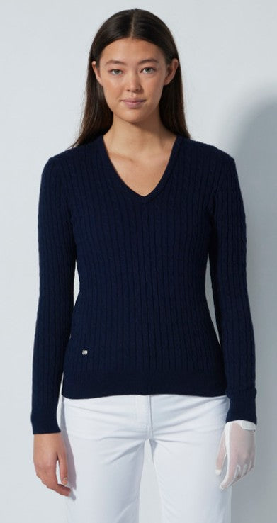 Daily Sports Abstract Fusion Madelene Veronica Cable Knit V-Neck Sweater (Multiple Colors)