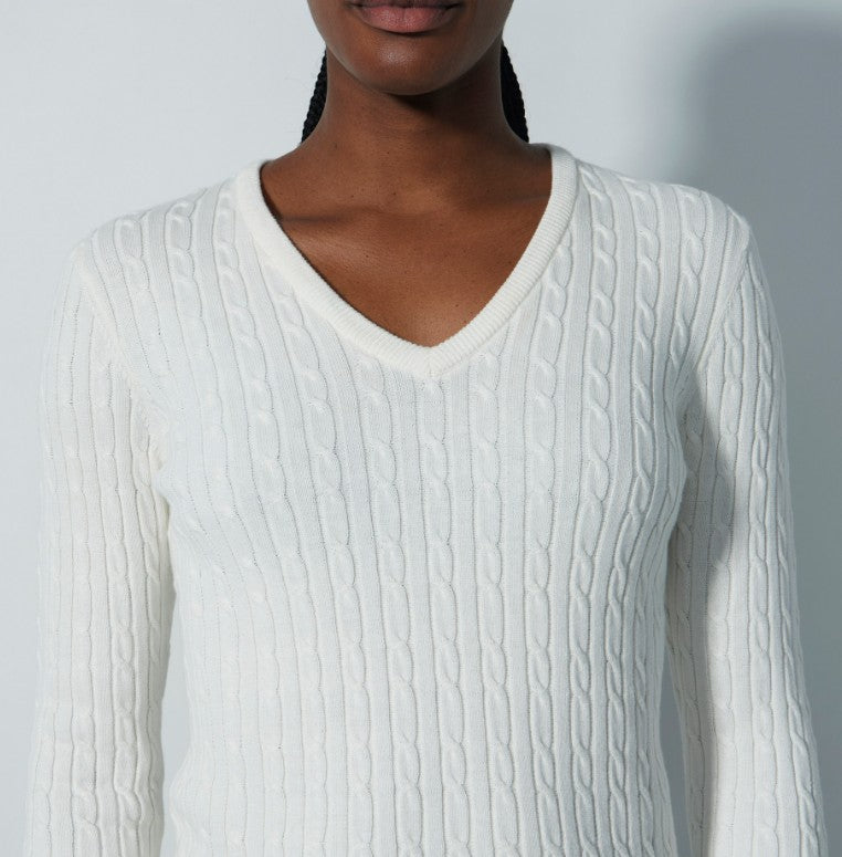 Daily Sports Abstract Fusion Madelene Veronica Cable Knit V-Neck Sweater (Multiple Colors)