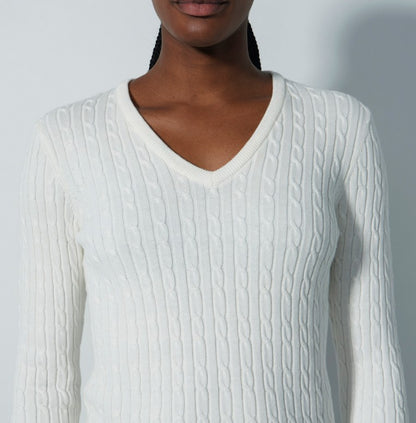 Daily Sports Abstract Fusion Madelene Veronica Cable Knit V-Neck Sweater (Multiple Colors)