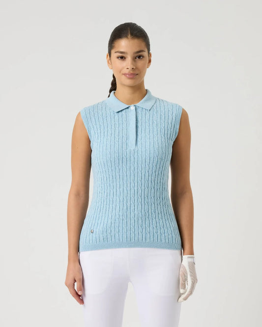 Daily Sports Madelene Core Solid Cable Knit Sleeveless Polo (Multiple Colors)
