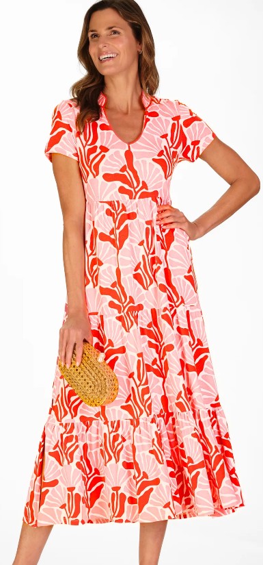 Duffield Lane Magnolia Short Sleeve Dress in Sunset Blossoms 46"