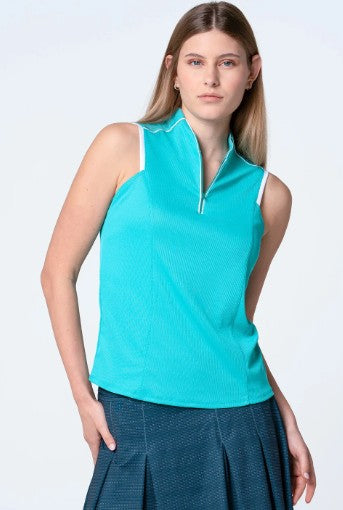 Lucky in Love EYELET YOU WIN IT Mandarin Collar Sleeveless Top