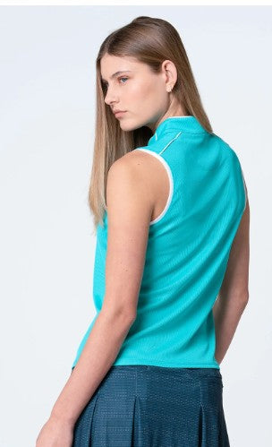 Lucky in Love EYELET YOU WIN IT Mandarin Collar Sleeveless Top